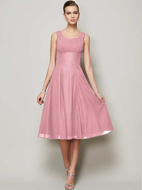 Charming Straps Sleeveless Pleats Short Chiffon Bridesmaid Dresses