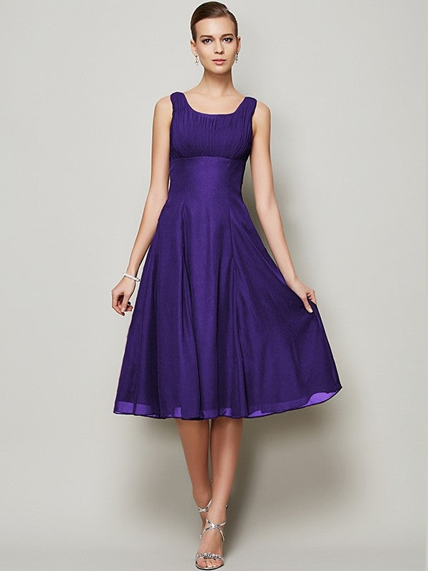 Charming Straps Sleeveless Pleats Short Chiffon Bridesmaid Dresses