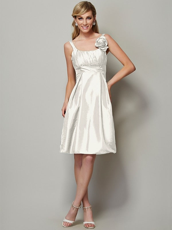 Charming Straps Sleeveless Pleats Short Taffeta Bridesmaid Dresses