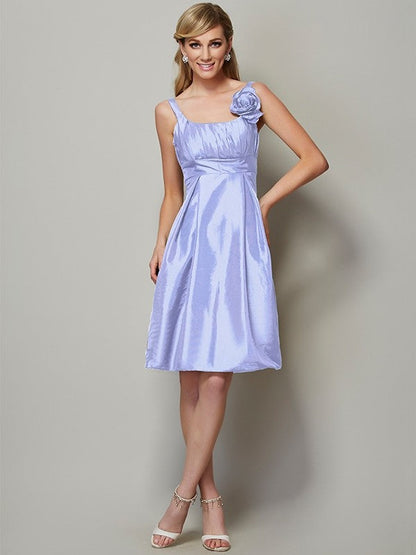 Charming Straps Sleeveless Pleats Short Taffeta Bridesmaid Dresses