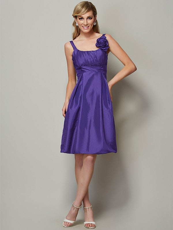 Charming Straps Sleeveless Pleats Short Taffeta Bridesmaid Dresses