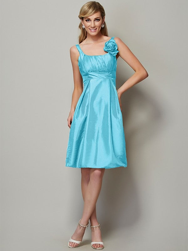 Charming Straps Sleeveless Pleats Short Taffeta Bridesmaid Dresses