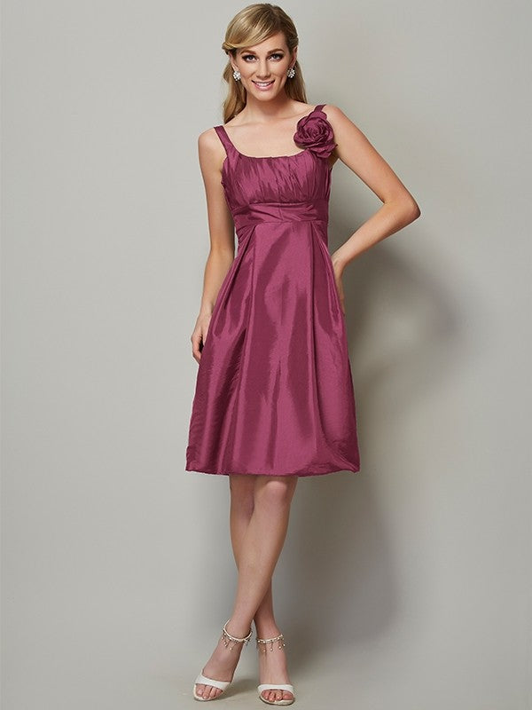 Charming Straps Sleeveless Pleats Short Taffeta Bridesmaid Dresses