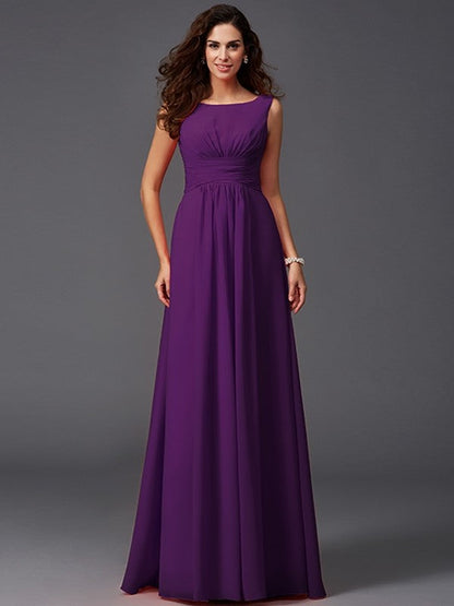 Chic Ruffles Sleeveless Long Chiffon Bridesmaid Dresses