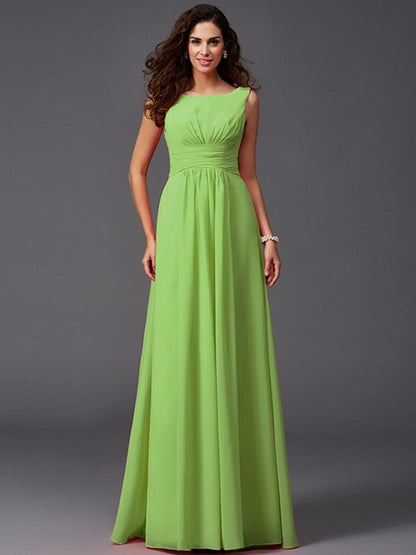 Chic Ruffles Sleeveless Long Chiffon Bridesmaid Dresses