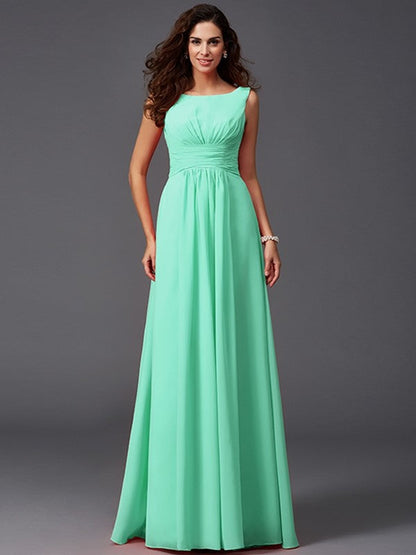 Chic Ruffles Sleeveless Long Chiffon Bridesmaid Dresses