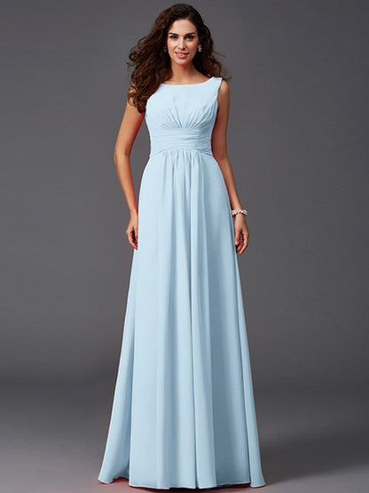 Chic Ruffles Sleeveless Long Chiffon Bridesmaid Dresses