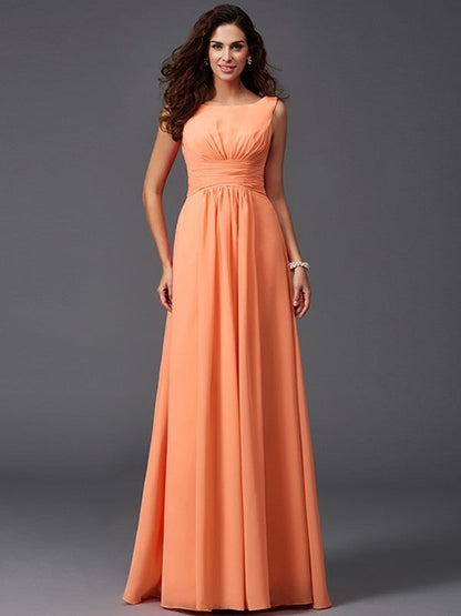 Chic Ruffles Sleeveless Long Chiffon Bridesmaid Dresses