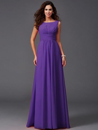 Chic Ruffles Sleeveless Long Chiffon Bridesmaid Dresses