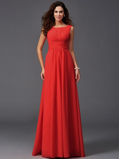 Chic Ruffles Sleeveless Long Chiffon Bridesmaid Dresses