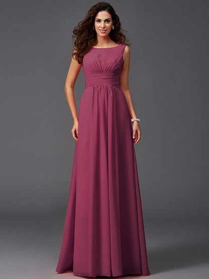 Chic Ruffles Sleeveless Long Chiffon Bridesmaid Dresses