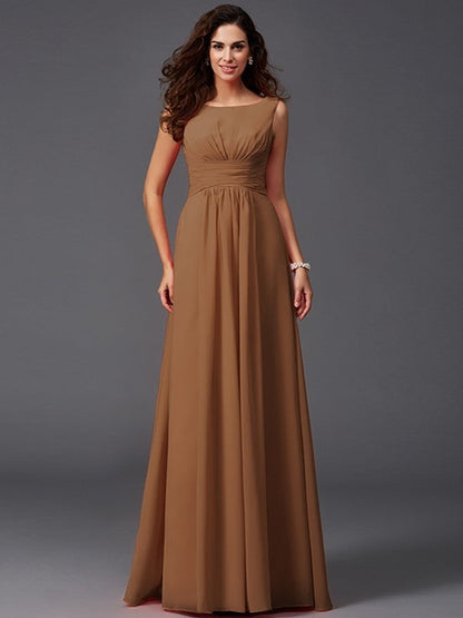 Chic Ruffles Sleeveless Long Chiffon Bridesmaid Dresses