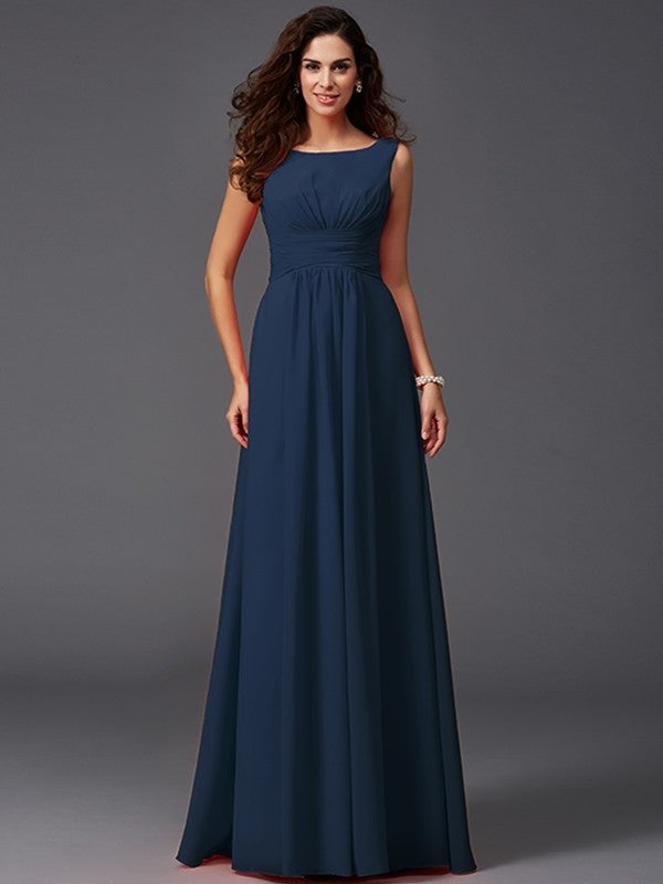 Chic Ruffles Sleeveless Long Chiffon Bridesmaid Dresses