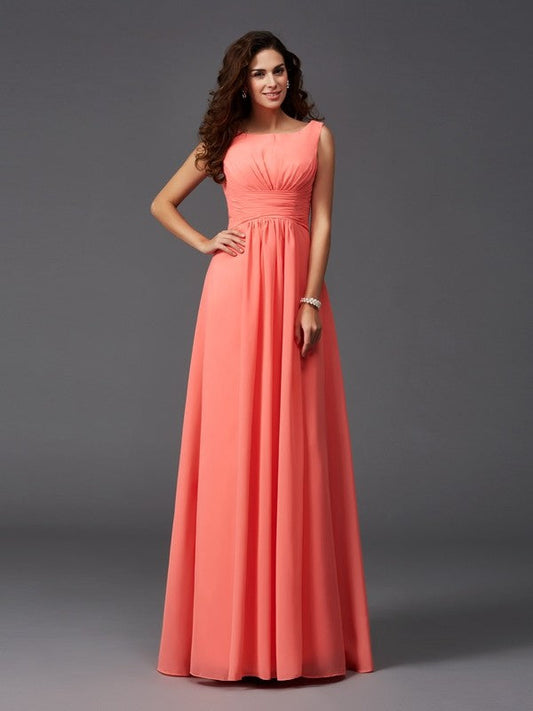 Chic Ruffles Sleeveless Long Chiffon Bridesmaid Dresses