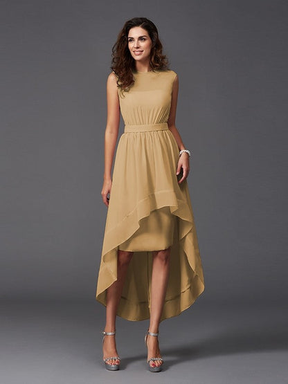 Chic Sash/Ribbon/Belt Sleeveless High Low Chiffon Bridesmaid Dresses