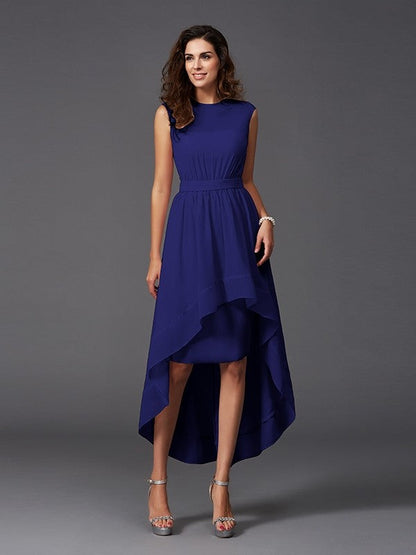 Chic Sash/Ribbon/Belt Sleeveless High Low Chiffon Bridesmaid Dresses