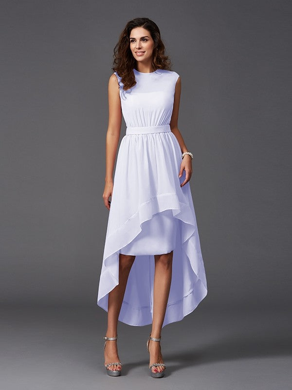 Chic Sash/Ribbon/Belt Sleeveless High Low Chiffon Bridesmaid Dresses