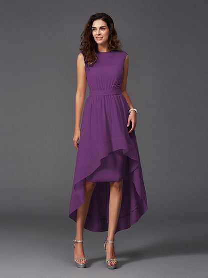 Chic Sash/Ribbon/Belt Sleeveless High Low Chiffon Bridesmaid Dresses