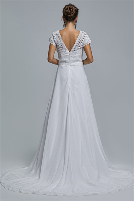 Chiffon A-line Portrait V-neck Applique Floor-length Sleeveless Wedding Dress Cover