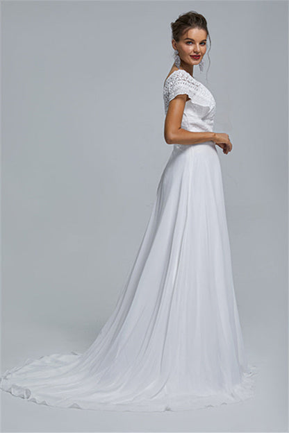 Chiffon A-line Portrait V-neck Applique Floor-length Sleeveless Wedding Dress Cover