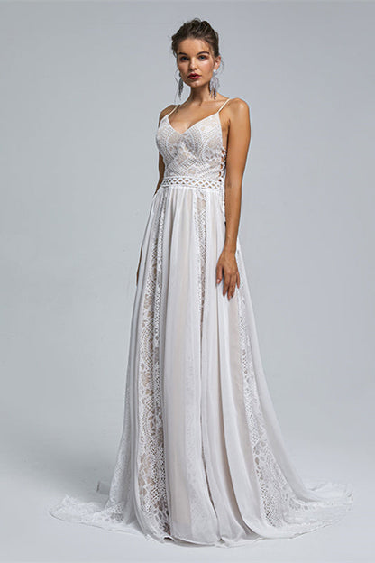 Chiffon A-line V-neck Applique Floor-length Sleeveless Backless Wedding Dress Cover