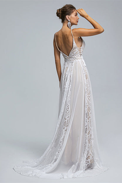 Chiffon A-line V-neck Applique Floor-length Sleeveless Backless Wedding Dress Cover