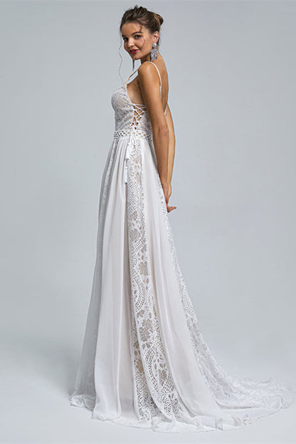 Chiffon A-line V-neck Applique Floor-length Sleeveless Backless Wedding Dress Cover