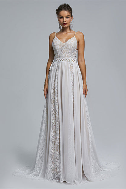 Chiffon A-line V-neck Applique Floor-length Sleeveless Backless Wedding Dress Cover