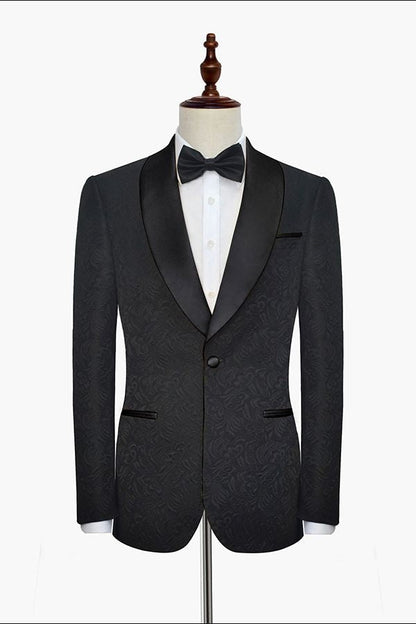 Classic Black Jacquard Wedding Tuxedo for Men Shawl Lapel Silk One Button Wedding Suits