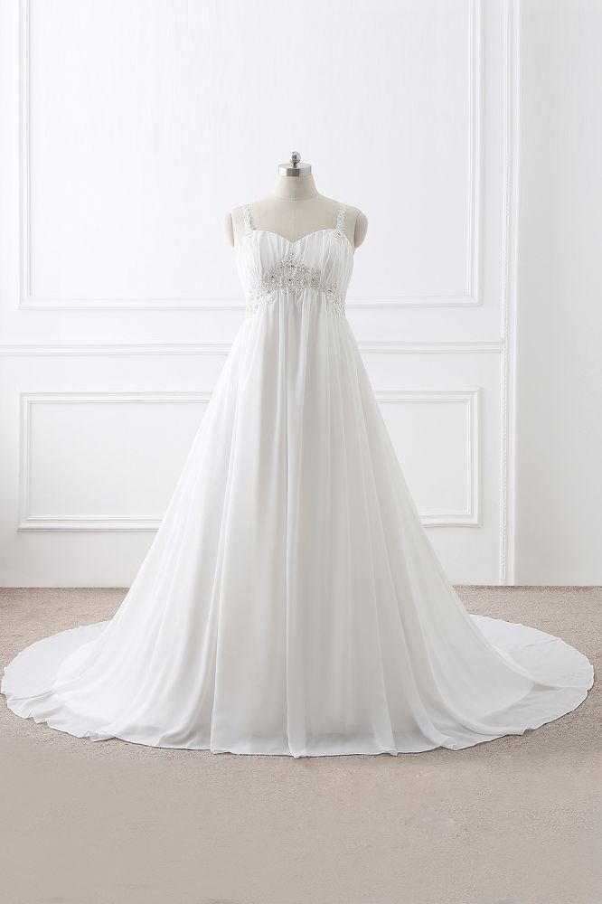 Classic Fabulous A line Chiffon Wedding Dresses Straps Appliques Lace Up Bridal Gowns