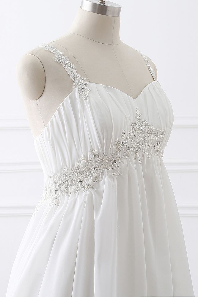 Classic Fabulous A line Chiffon Wedding Dresses Straps Appliques Lace Up Bridal Gowns