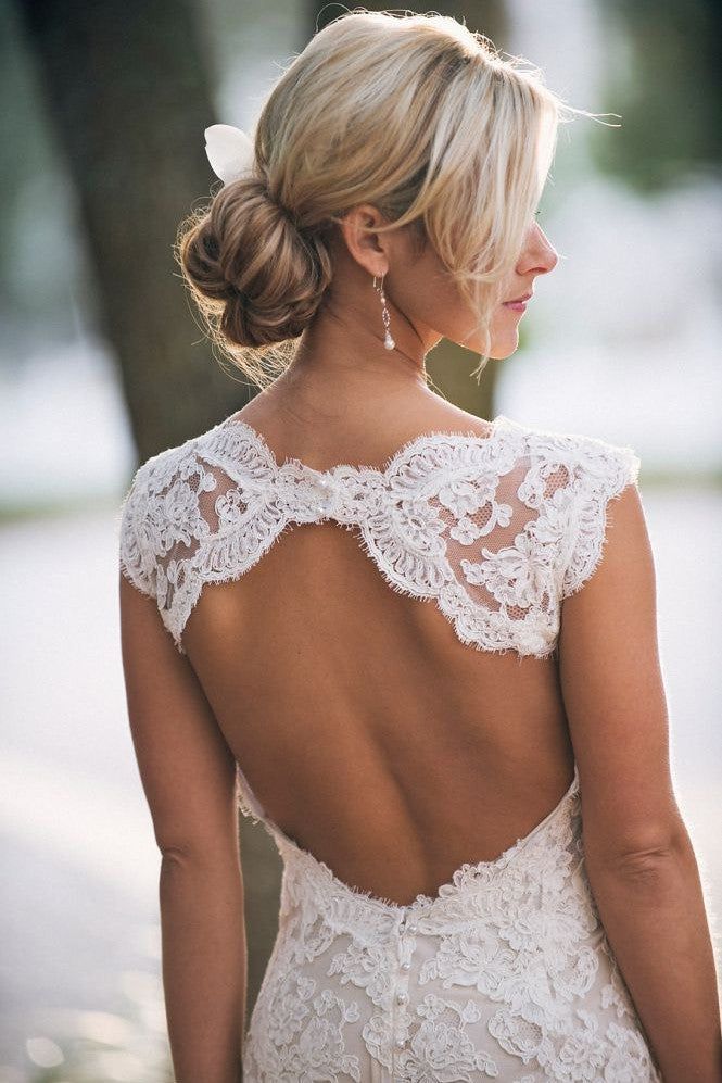 Classic Full Lace Wedding Dress Open Back Sleeveless Summer Bridal Gowns