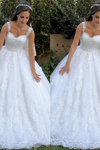 Classic Lace Appliques Straps Wedding Dresses Sleeveless On Sale