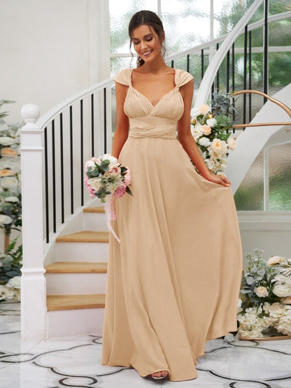 Classic Ruched V-Neck Jersey Sleeveless Bridesmaid Dresses