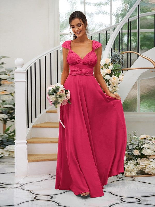 Classic Ruched V-Neck Jersey Sleeveless Bridesmaid Dresses