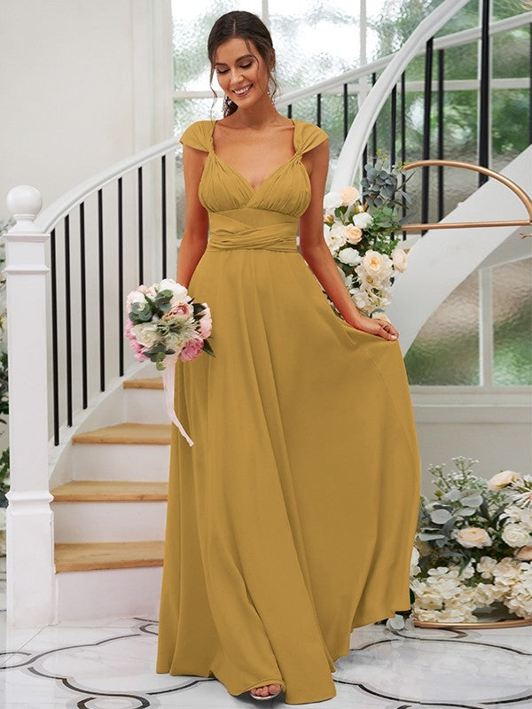 Classic Ruched V-Neck Jersey Sleeveless Bridesmaid Dresses