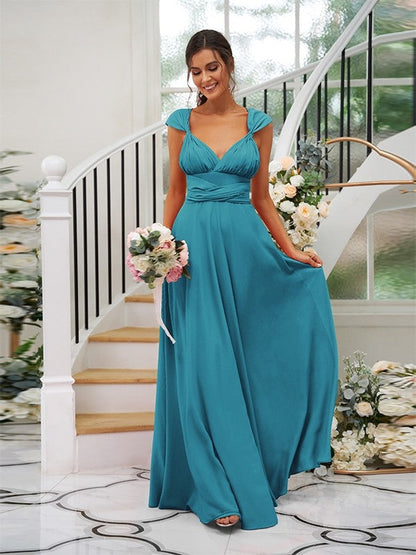 Classic Ruched V-Neck Jersey Sleeveless Bridesmaid Dresses