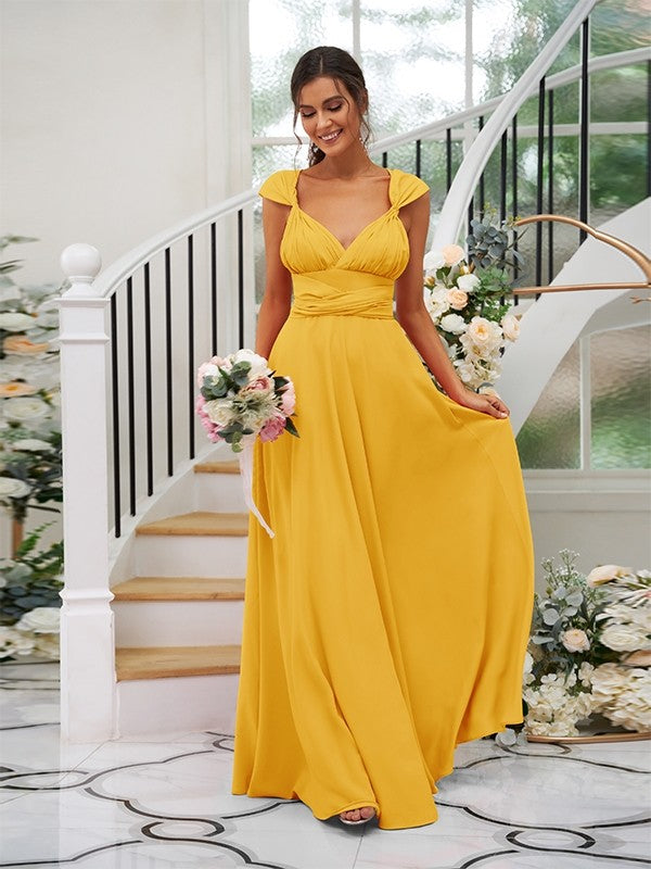 Classic Ruched V-Neck Jersey Sleeveless Bridesmaid Dresses