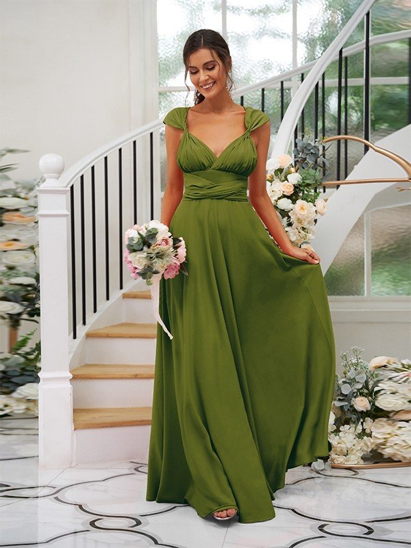 Classic Ruched V-Neck Jersey Sleeveless Bridesmaid Dresses