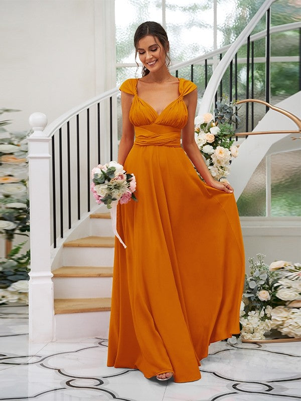 Classic Ruched V-Neck Jersey Sleeveless Bridesmaid Dresses