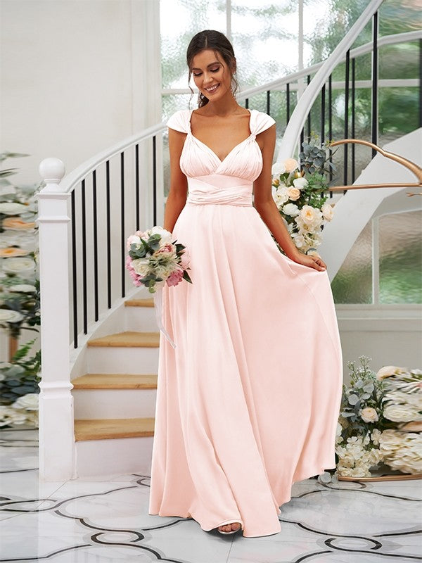 Classic Ruched V-Neck Jersey Sleeveless Bridesmaid Dresses