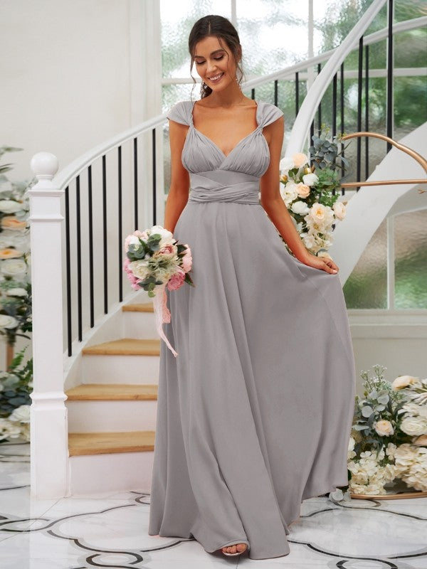 Classic Ruched V-Neck Jersey Sleeveless Bridesmaid Dresses