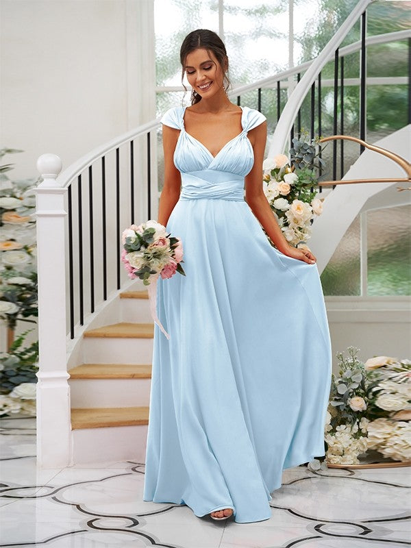 Classic Ruched V-Neck Jersey Sleeveless Bridesmaid Dresses