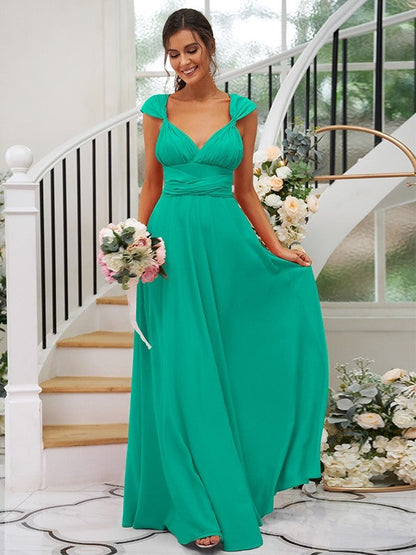 Classic Ruched V-Neck Jersey Sleeveless Bridesmaid Dresses