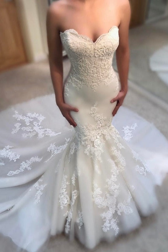 Classic Summer Mermaid Wedding Dresses Sweetheart Neck Appliques Sleeveless Bridal Gowns