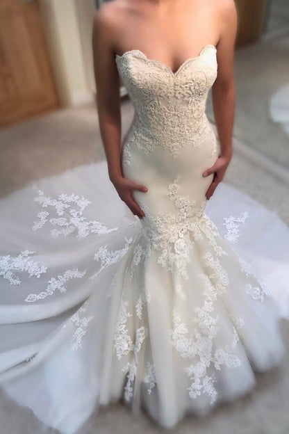 Classic Summer Mermaid Wedding Dresses Sweetheart Neck Appliques Sleeveless Bridal Gowns