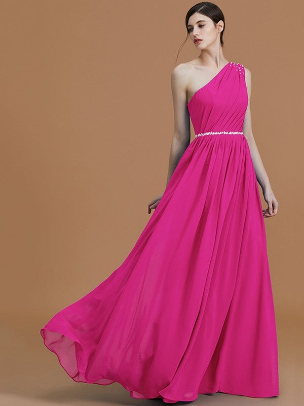 Classy Sleeveless One Shoulders Beading Chiffon Bridesmaid Dresses