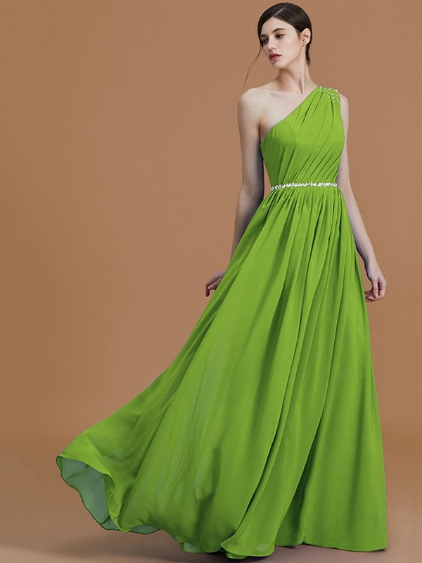 Classy Sleeveless One Shoulders Beading Chiffon Bridesmaid Dresses