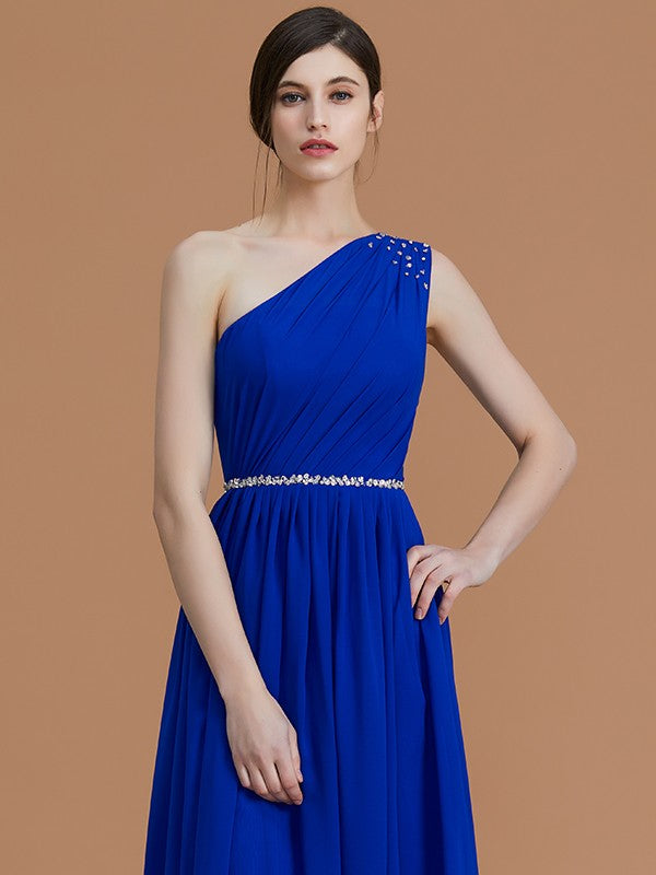 Classy Sleeveless One Shoulders Beading Chiffon Bridesmaid Dresses