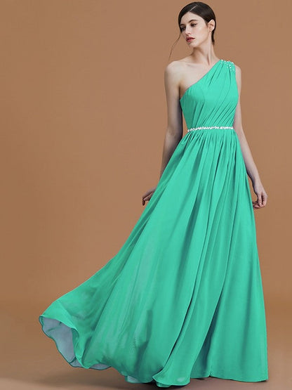 Classy Sleeveless One Shoulders Beading Chiffon Bridesmaid Dresses